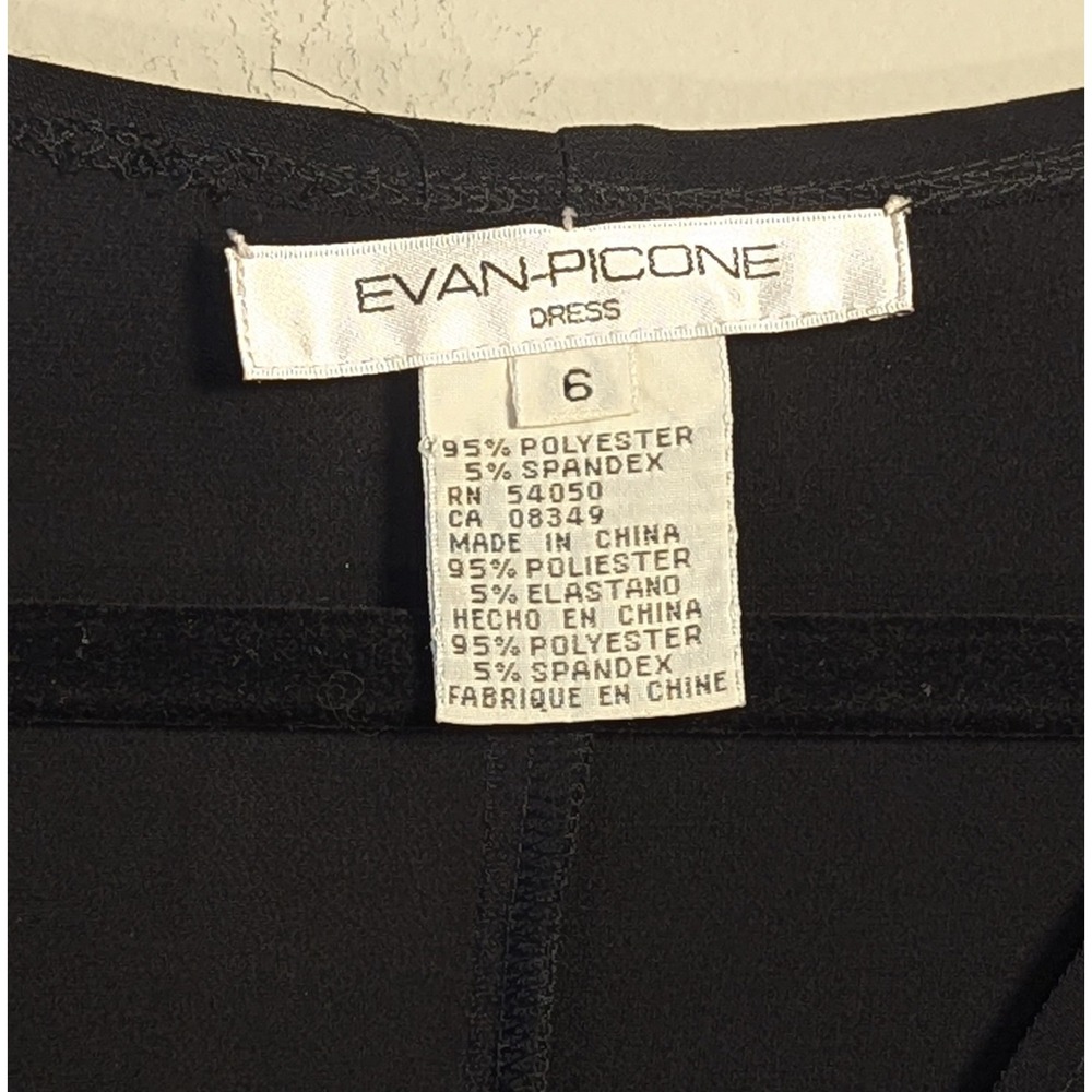 6 Womens Black 3/4 Sleeve Gathered Fit Flare V- Neck Dress Evan Picone - Picture 6 of 6
